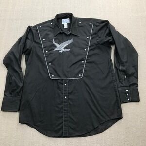 Vintage Rockmount Ranch Wear Shirt Men 16.5 Black Western Pearl Snap Bib Cowboy